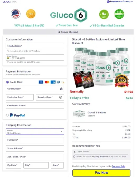 Gluco6  checkout page 